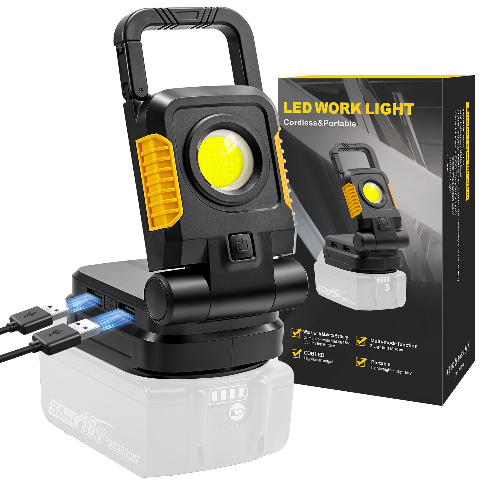 18V/20V Cordless Work Light 25W Portable Flood Light Work for Dewalt 20V Max Battery, Super Bright COB LED Work Light with 3 Light Modes and Upgraded Low Voltage Protection (no battery)