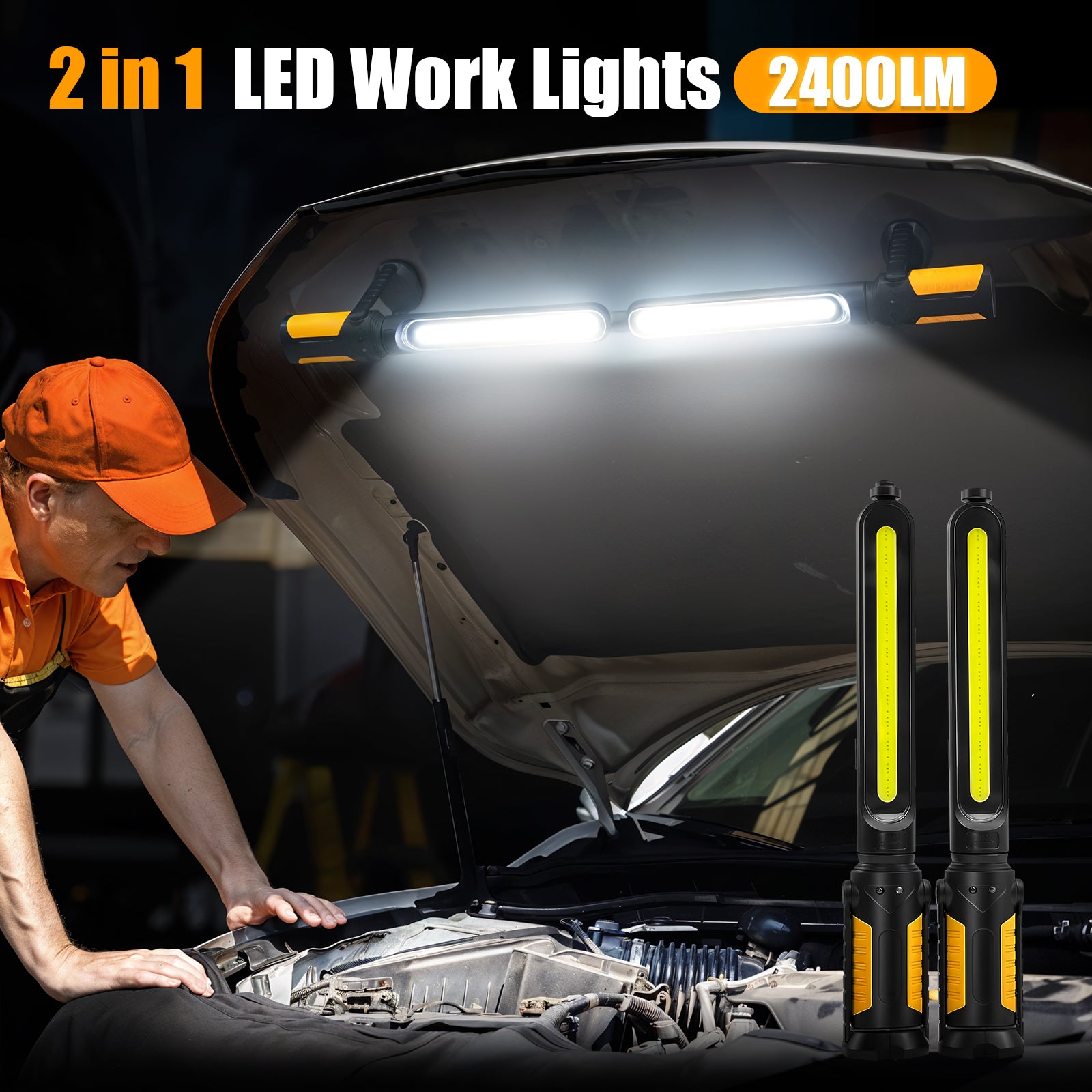 SYLSTAR Work Light for Mechanic with Sensor Control, 2400LM LED Work Light, 4400mAh Rechargeable Underhood Work Light Bar with Hooks,Magnetic Mechanic Light for Car Repairing Garage Workshop Emergency