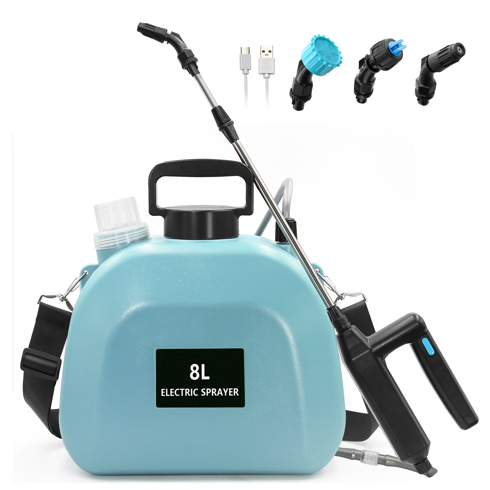 Battery Powered Garden Sprayer 2 Gallon, Upgrade Powerful Electric Sprayer with 3 Mist Nozzles, SYLSTAR Retractable Wand 8L Rechargeable Handle with Adjustable Shoulder Strap for Lawn & Garden